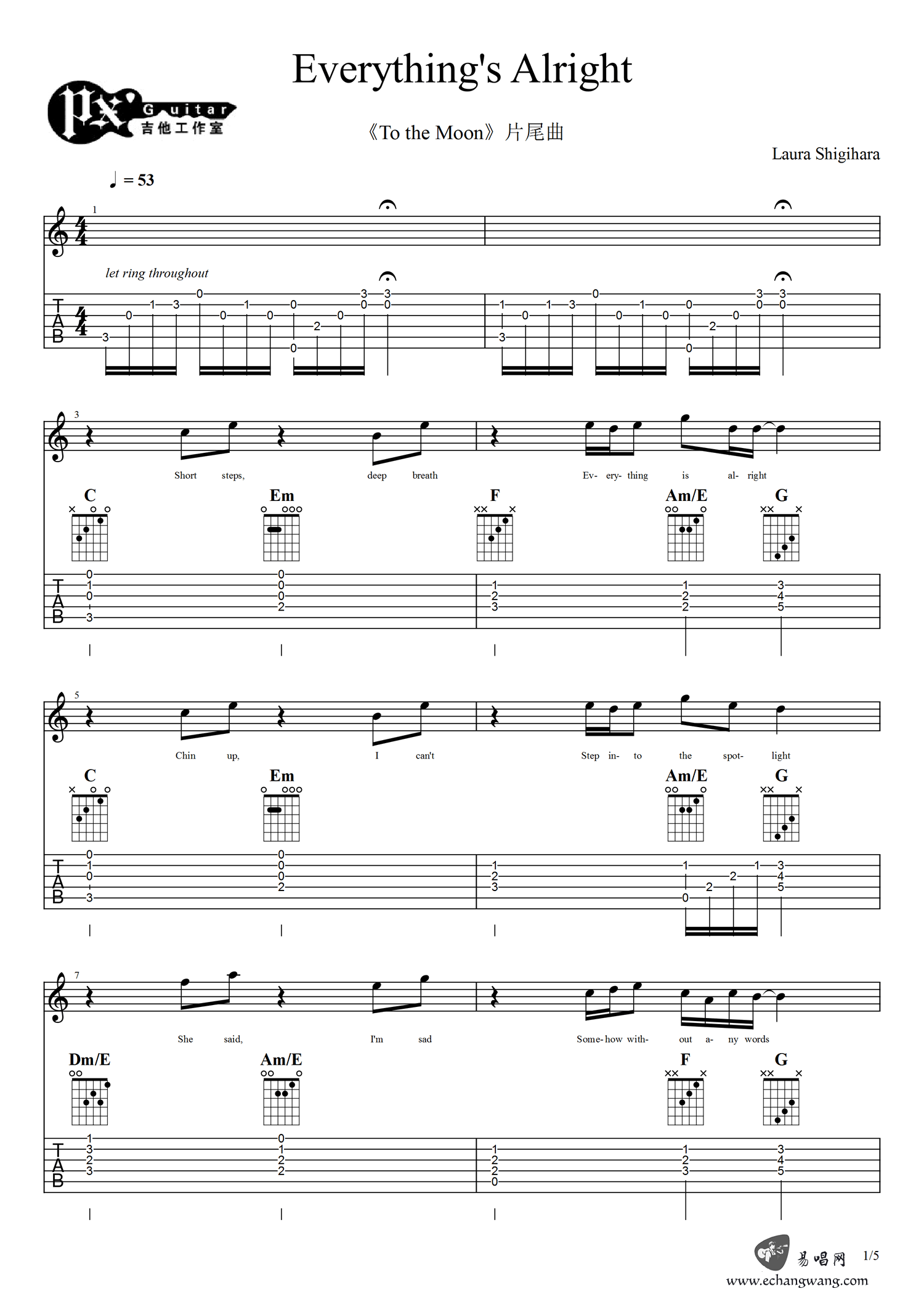 Everything’s Alright吉他谱_Laura Shigihara_C调和弦版