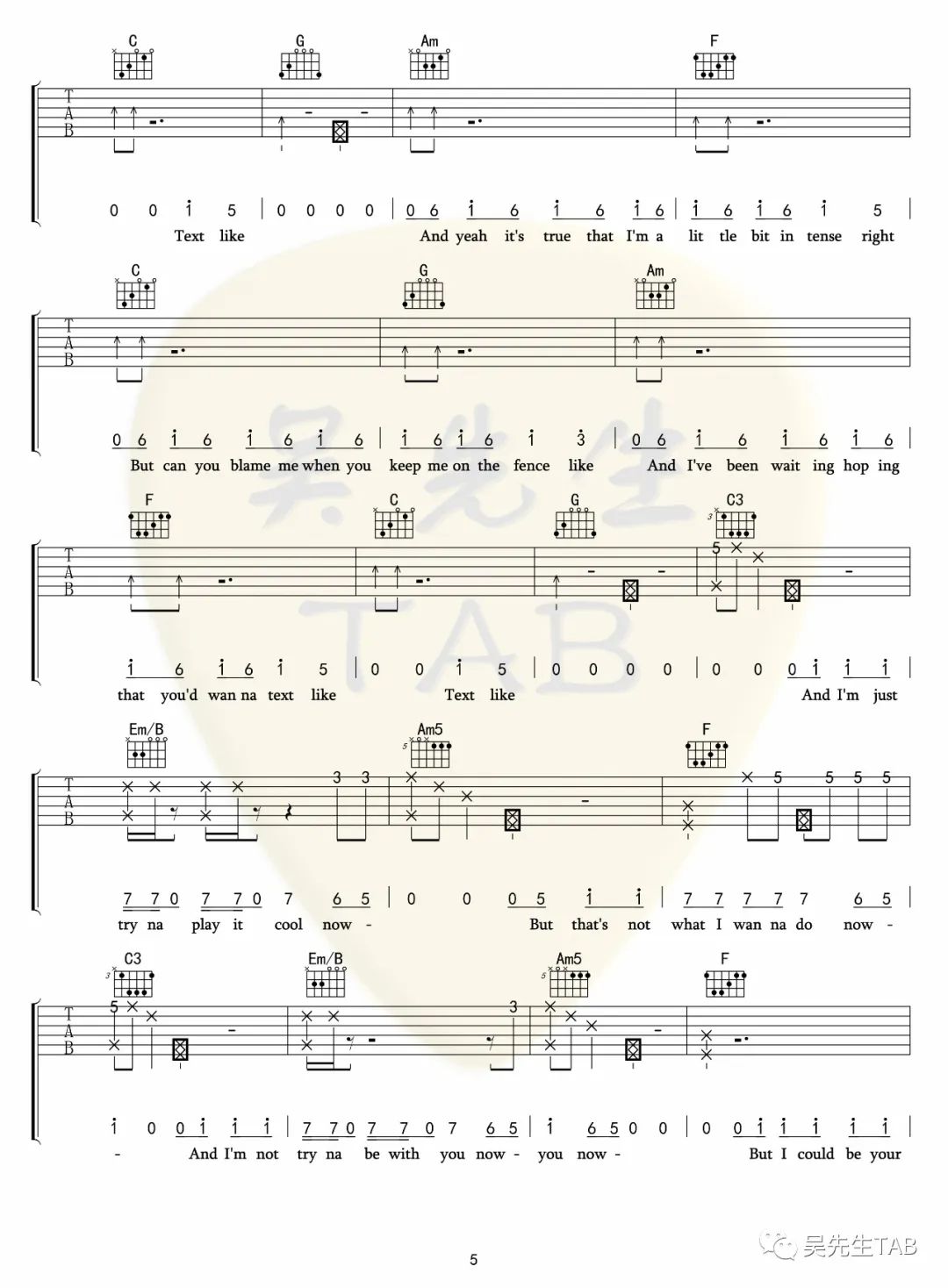 Crush吉他谱_Tessa Violet_C调扫弦版