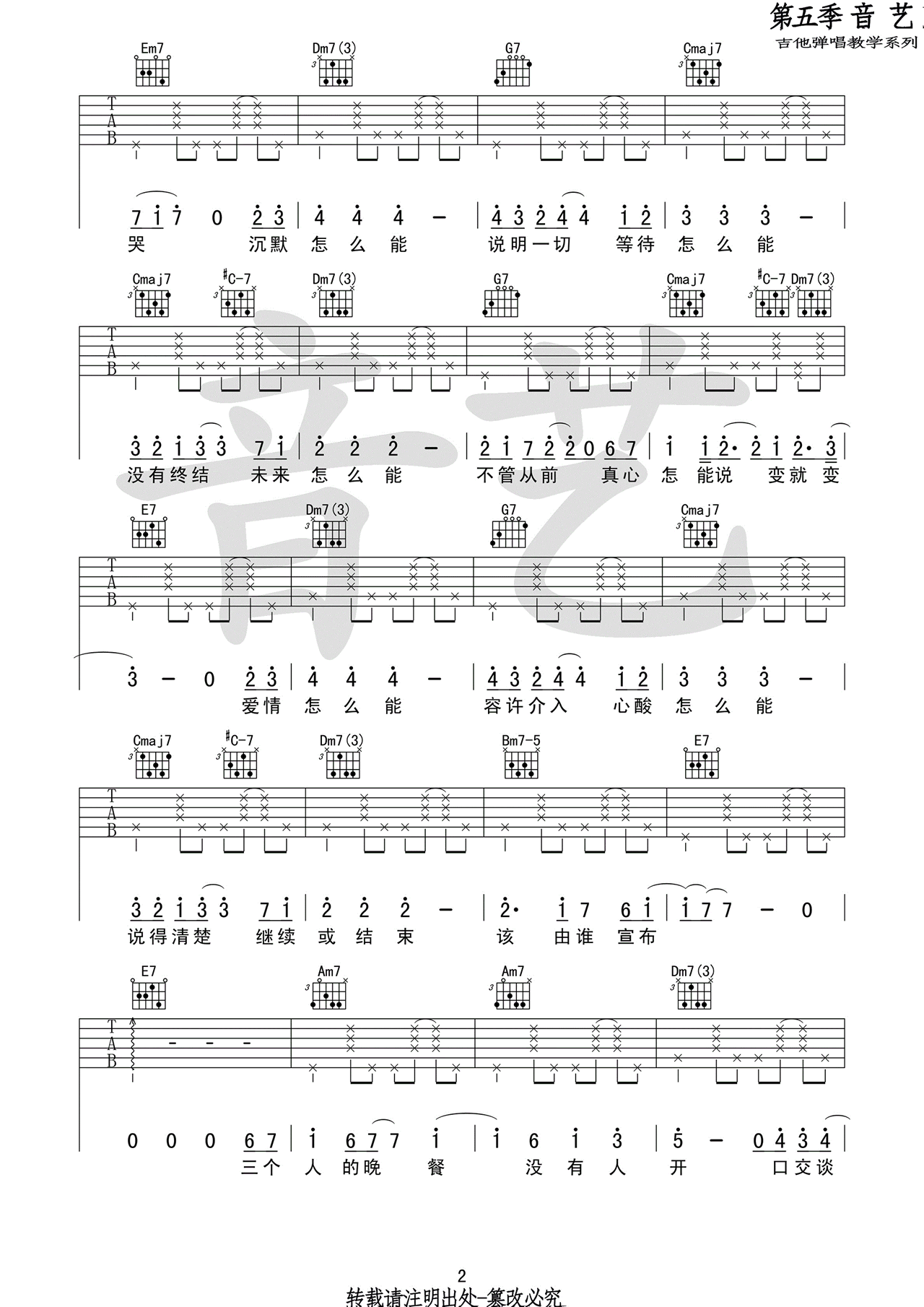 三个人的晚餐吉他谱_王若琳-黄韵玲_C调和弦版