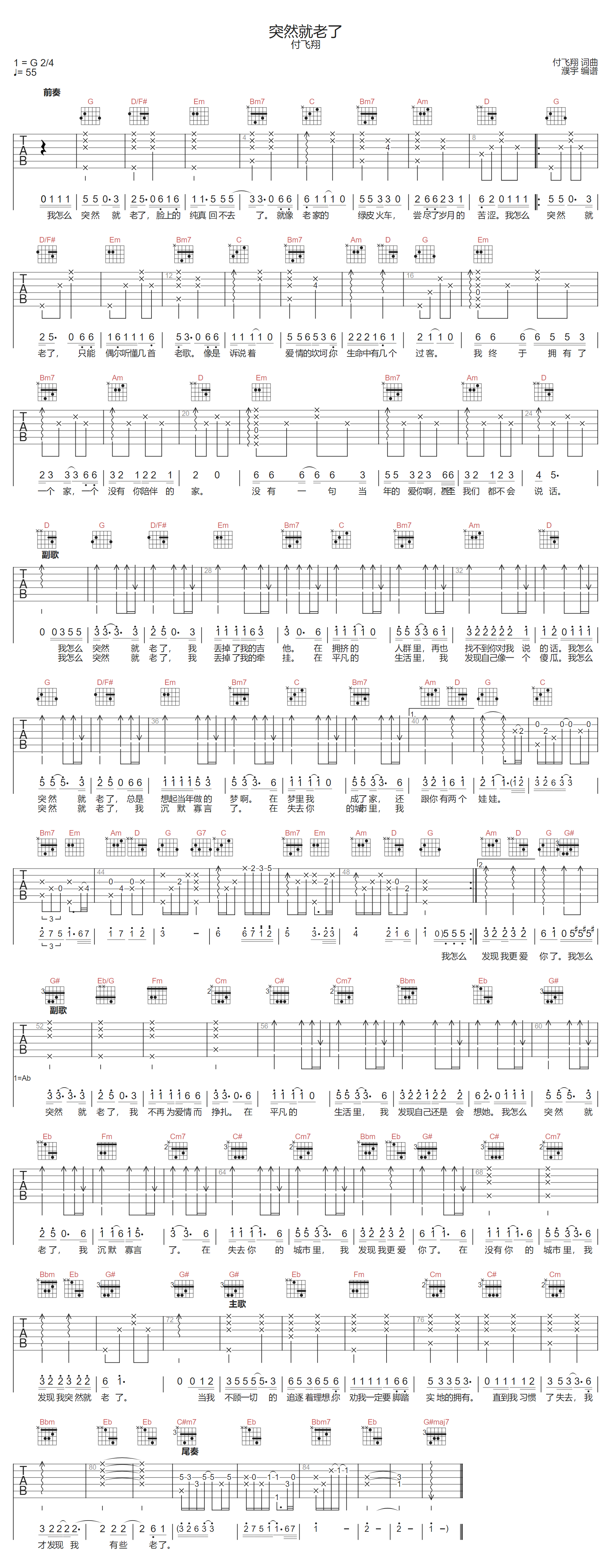 突然就老了吉他谱-付飞翔