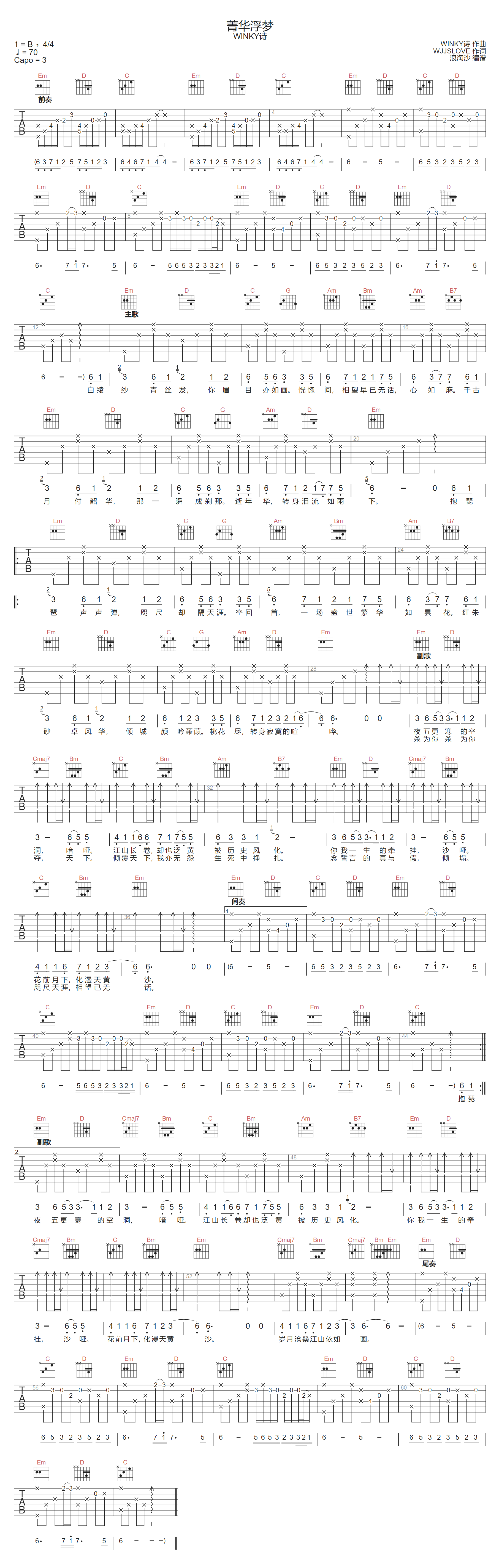 菁华浮梦吉他谱-Winky诗