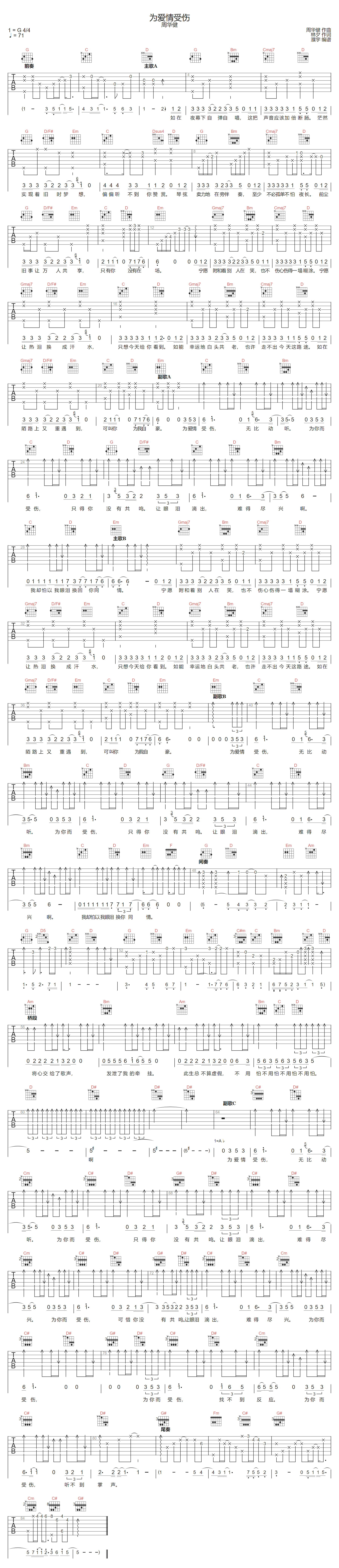 爱情受伤吉他谱-周华健