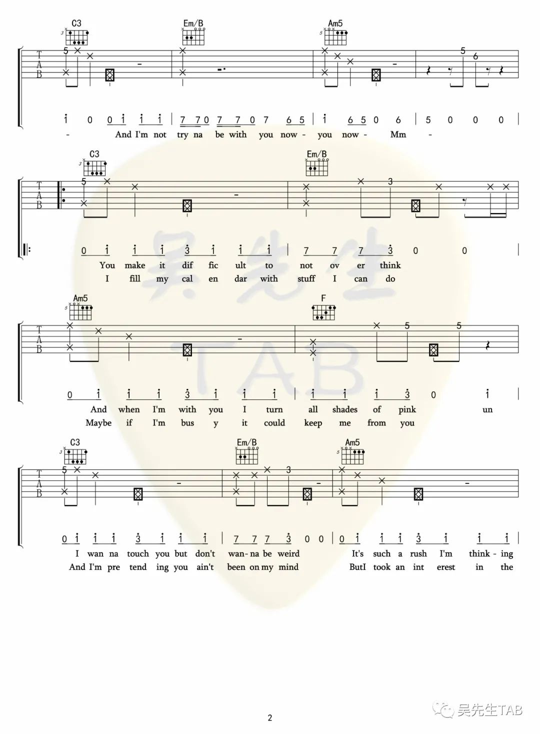 Crush吉他谱_Tessa Violet_C调扫弦版