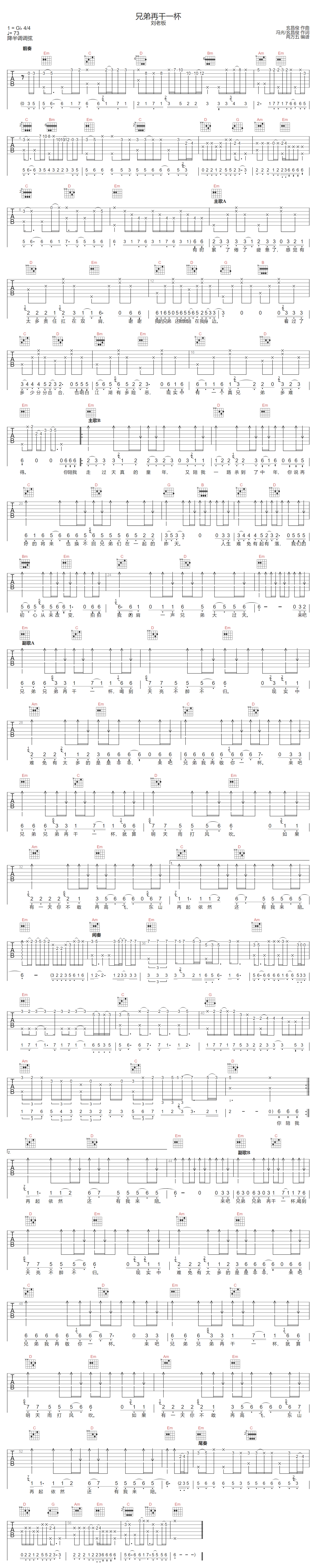 兄弟再干一杯吉他谱-刘老板