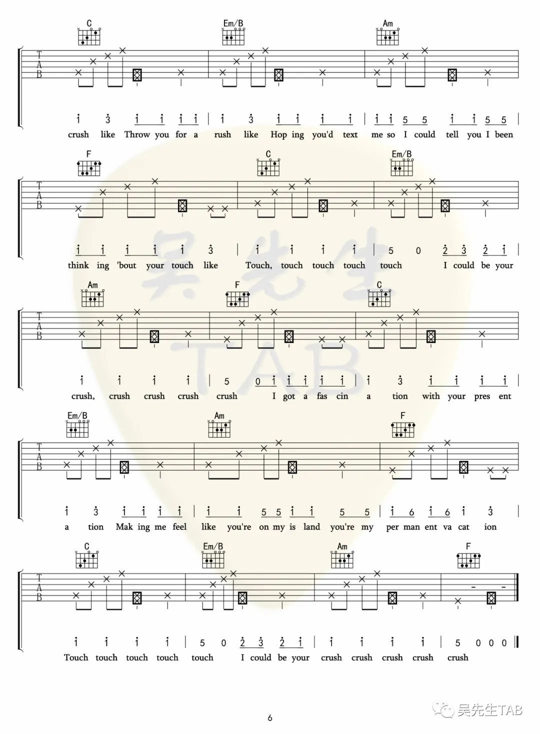 Crush吉他谱_Tessa Violet_C调扫弦版