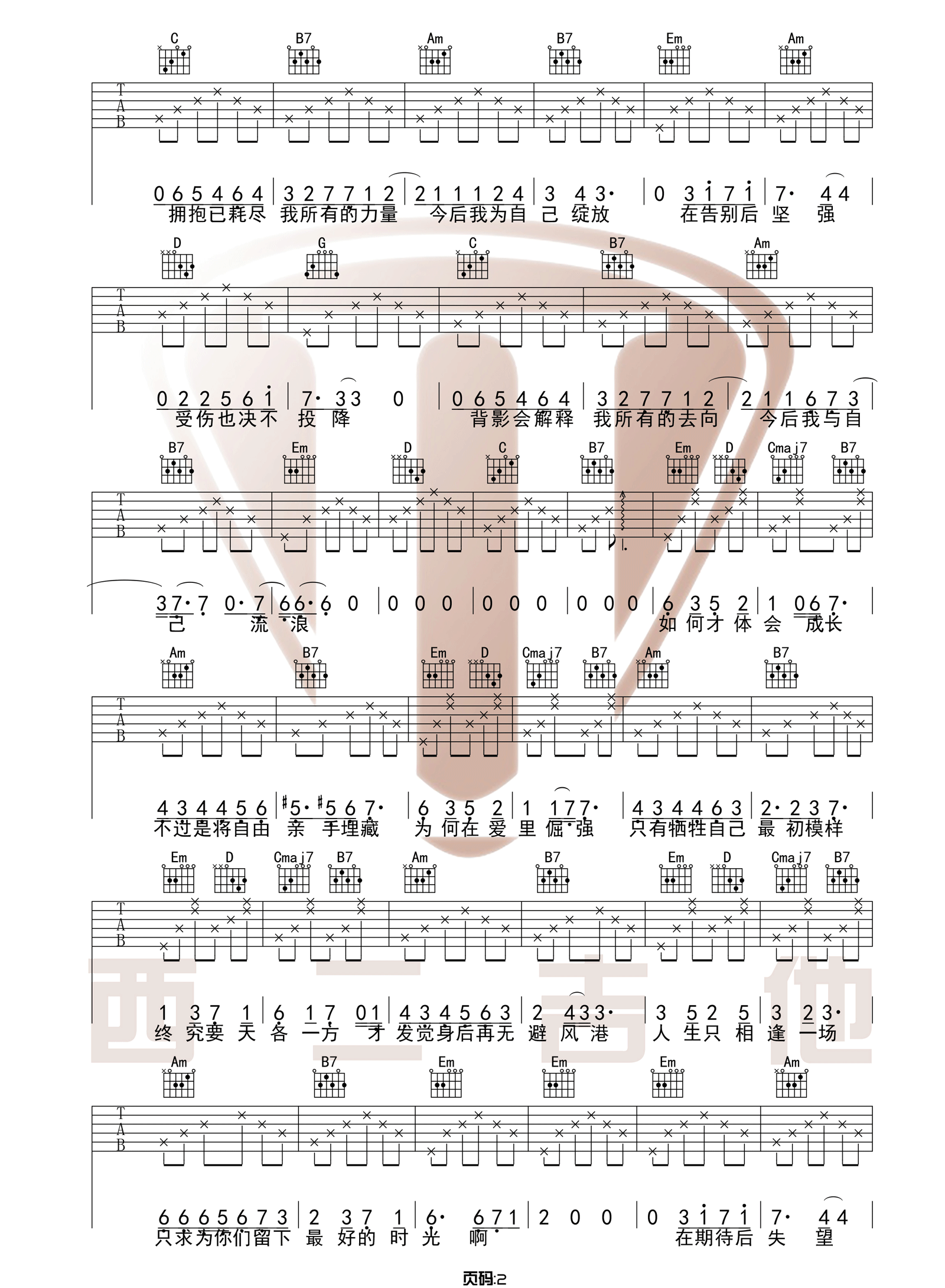 今后我与自己流浪吉他谱2-张碧晨