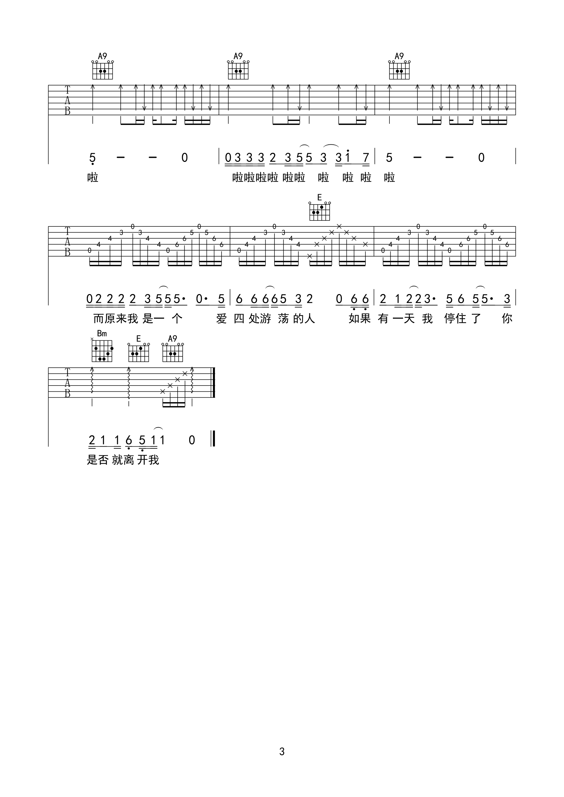 恨情歌吉他谱_陈升_A调扫弦版