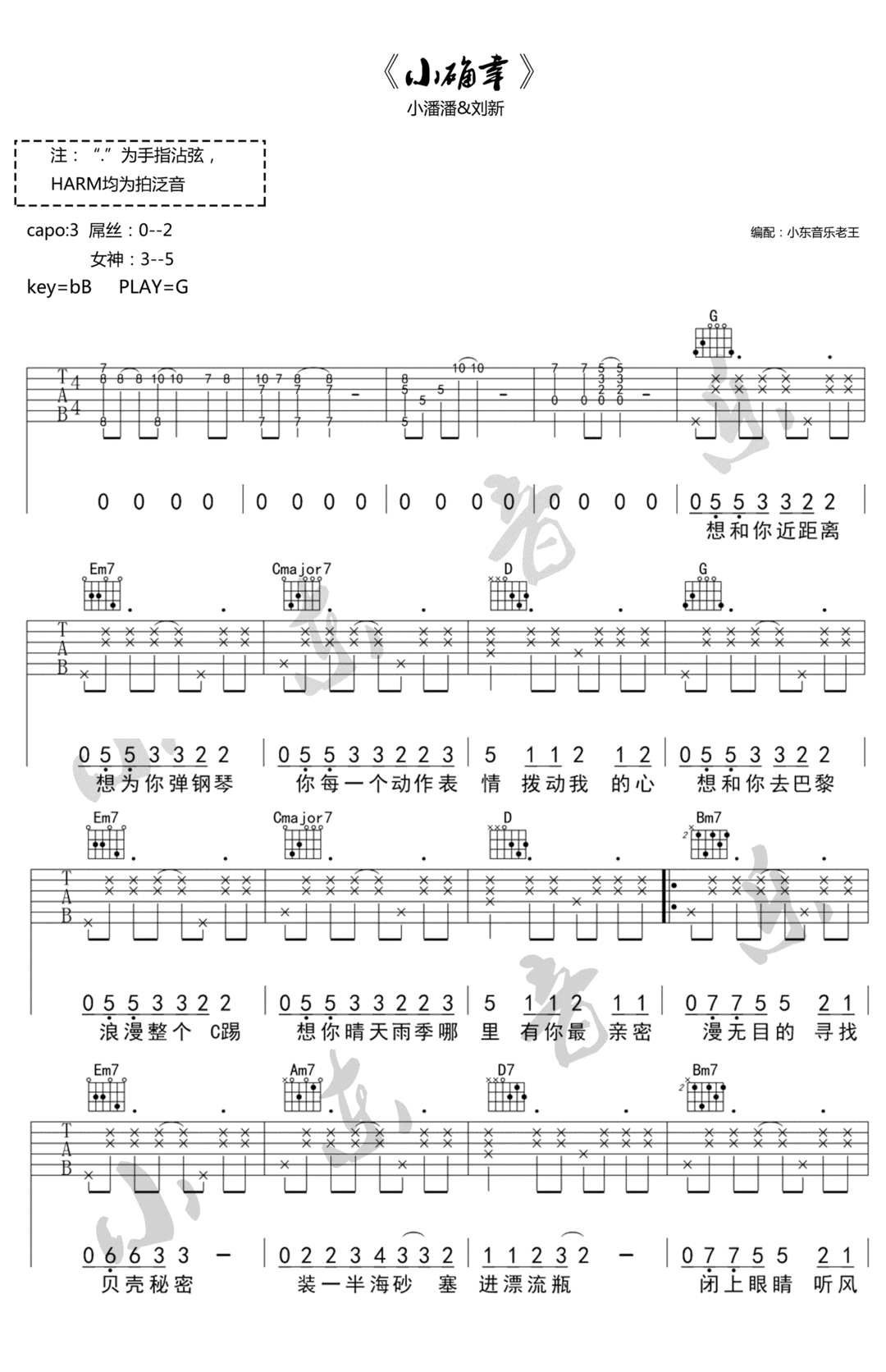 小确幸吉他谱_小潘潘-刘心_C调和弦版