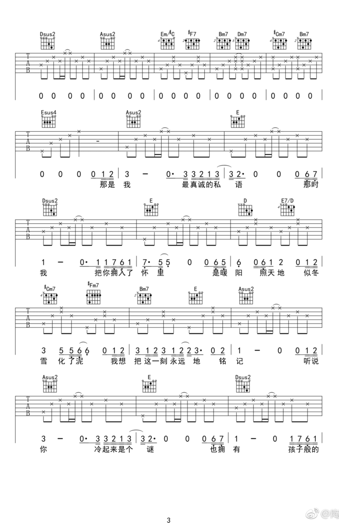 摩羯座吉他谱_陶辰宇_C调扫弦版
