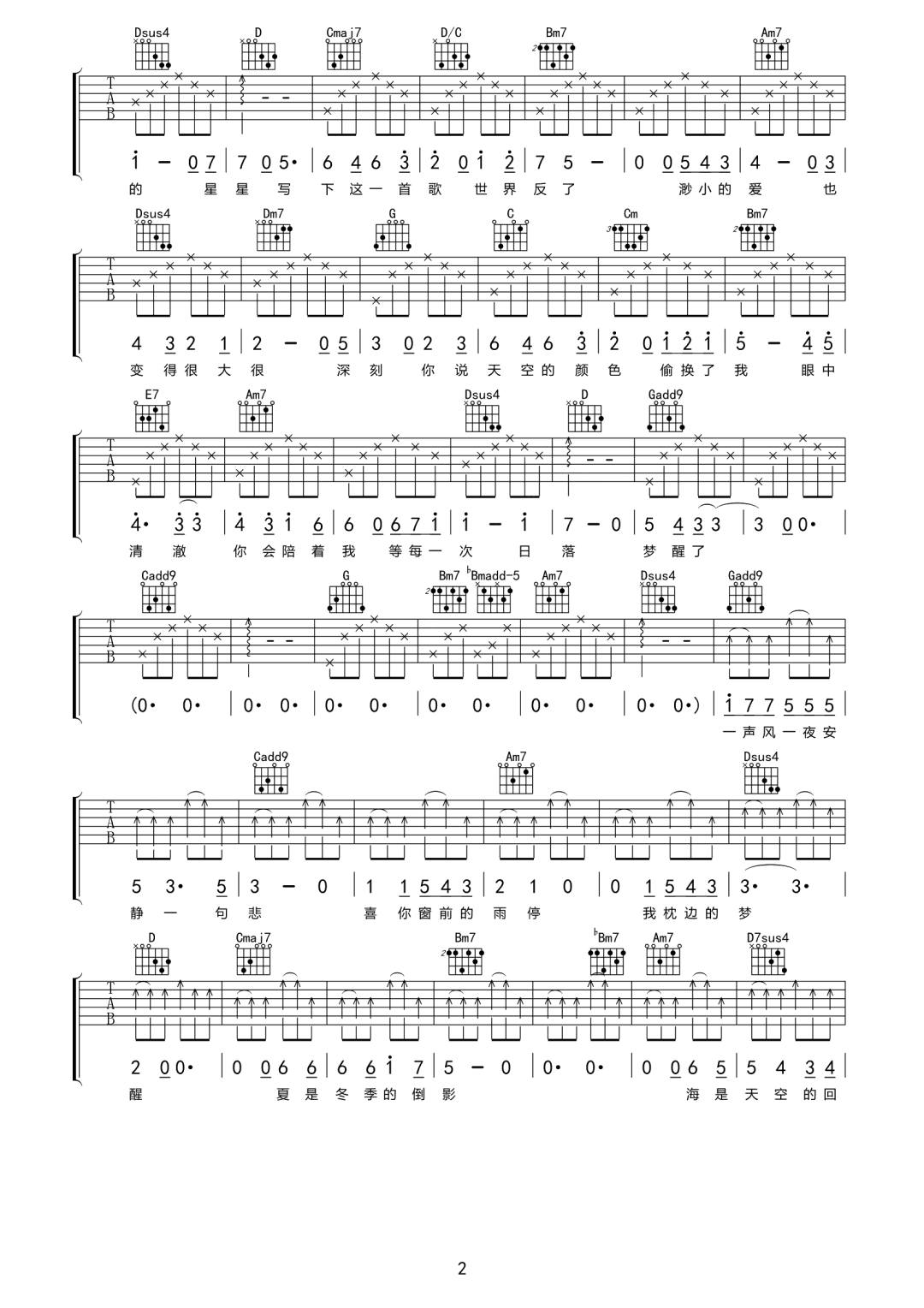 颠倒吉他谱_房东的猫_G调调弦版