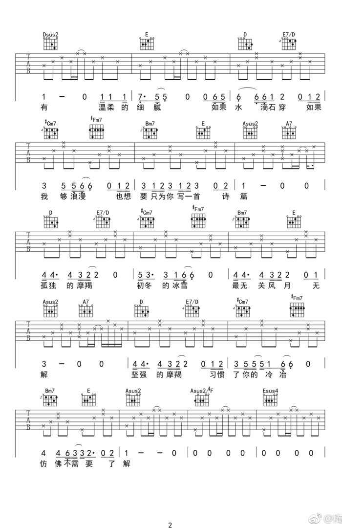 摩羯座吉他谱_陶辰宇_C调扫弦版