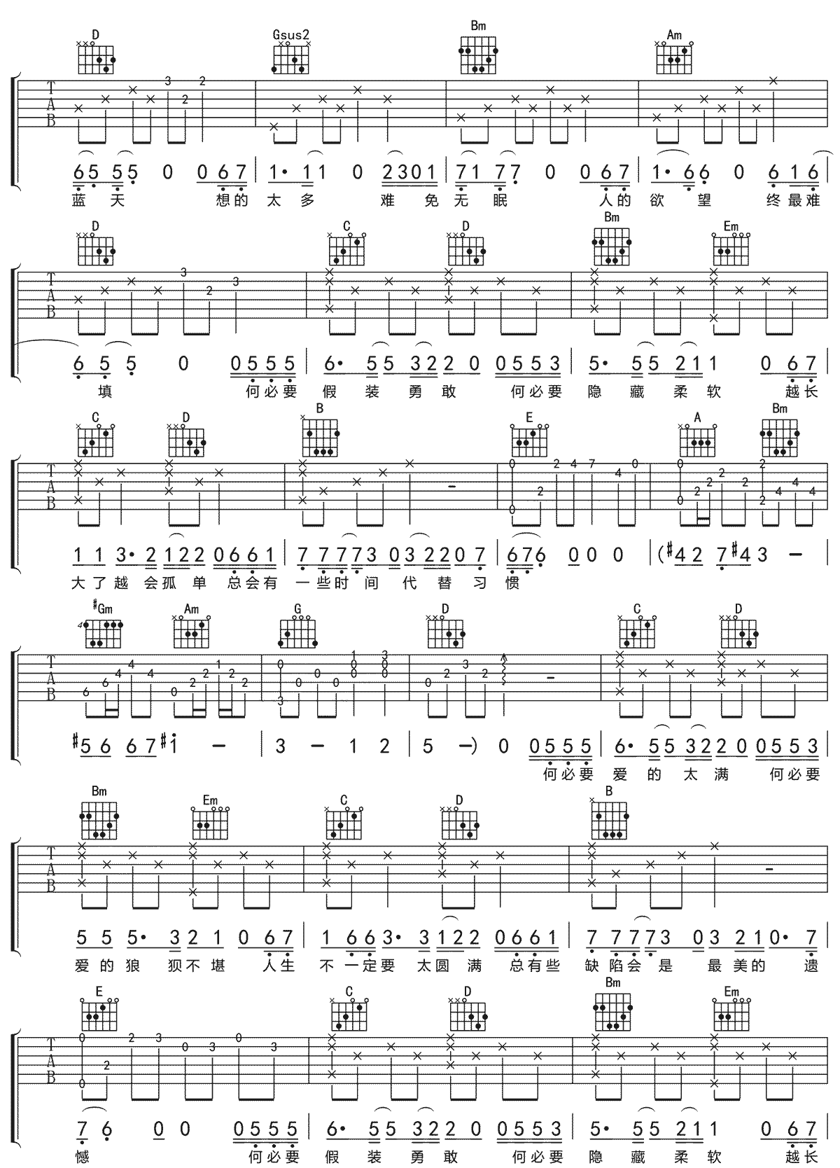 何必要吉他谱_解忧邵帅_G调扫弦版