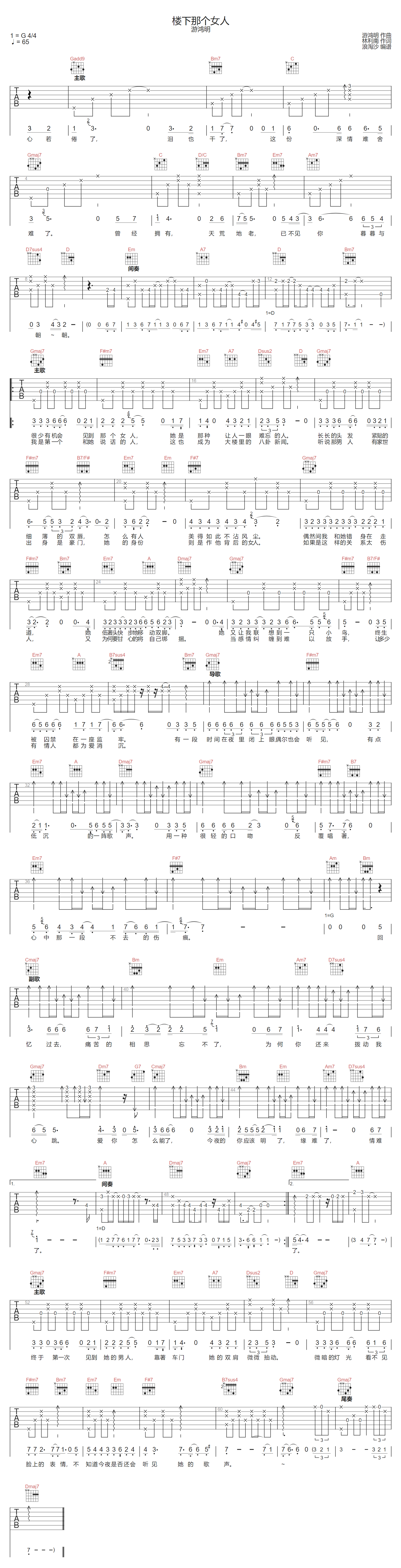 楼下那个女人吉他谱_游鸿明_G调演奏版