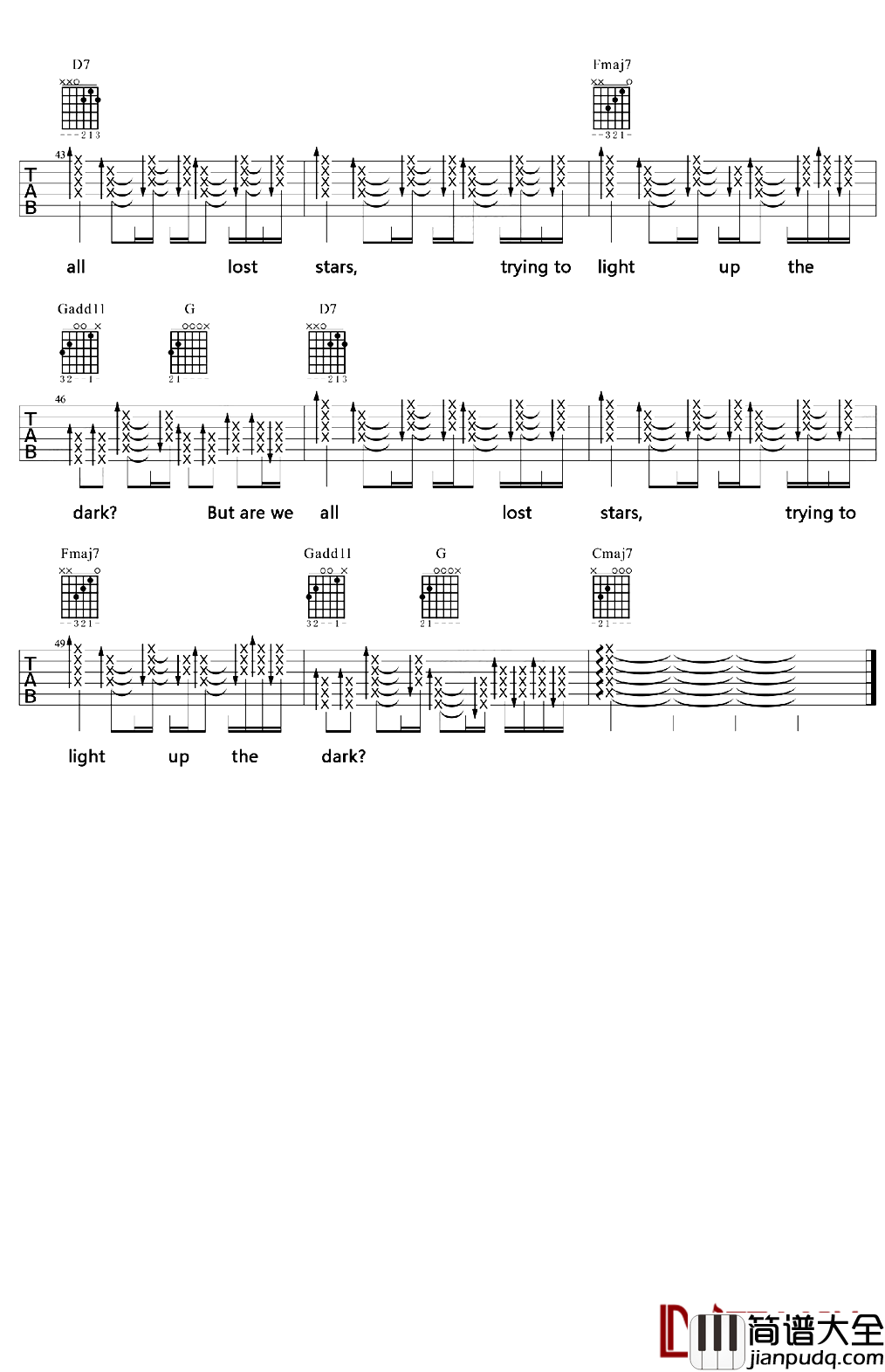 Lost_Stars吉他谱_Adam_Levine_即使在黑暗中也要不断寻找存在的价值