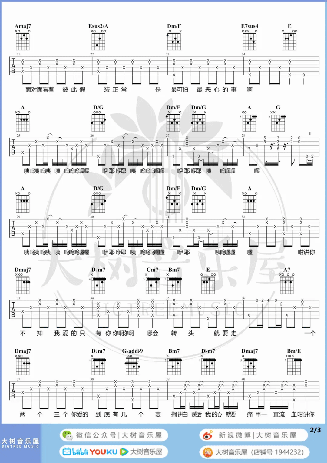 你啊你啊吉他谱2-魏如萱