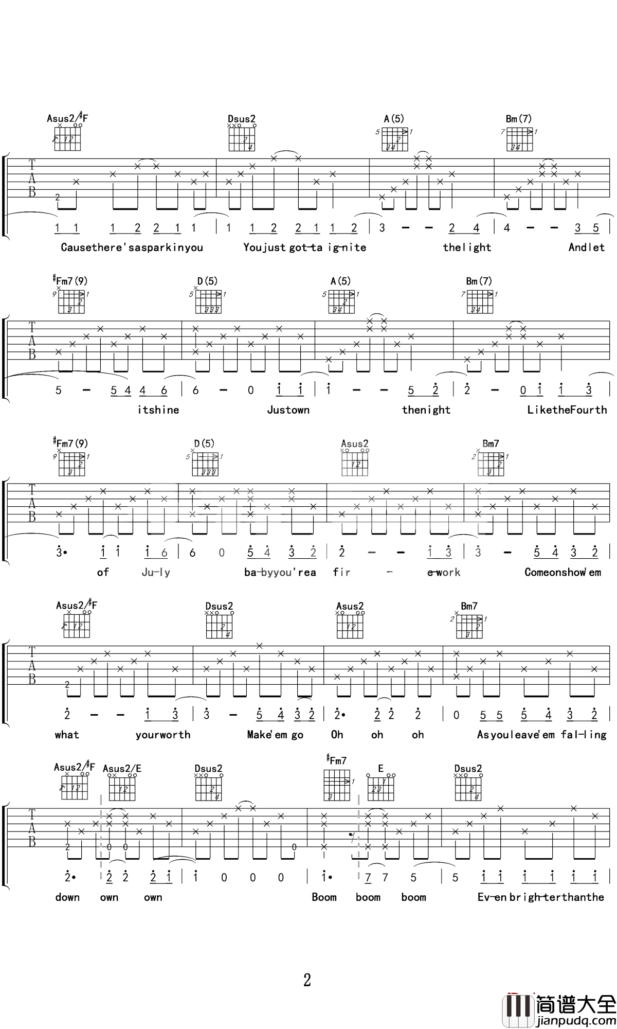 Firework吉他谱_凯蒂·佩里_宝贝，你就是一团烟火