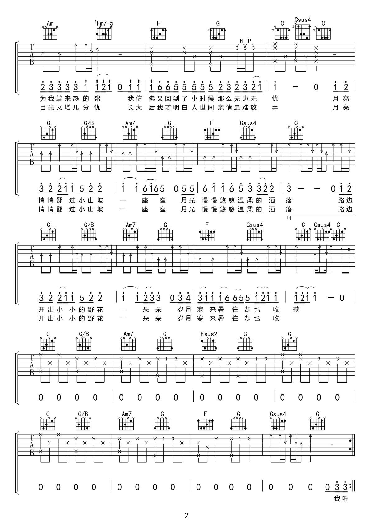 月亮翻过小山坡吉他谱2-聒噪的王海颖