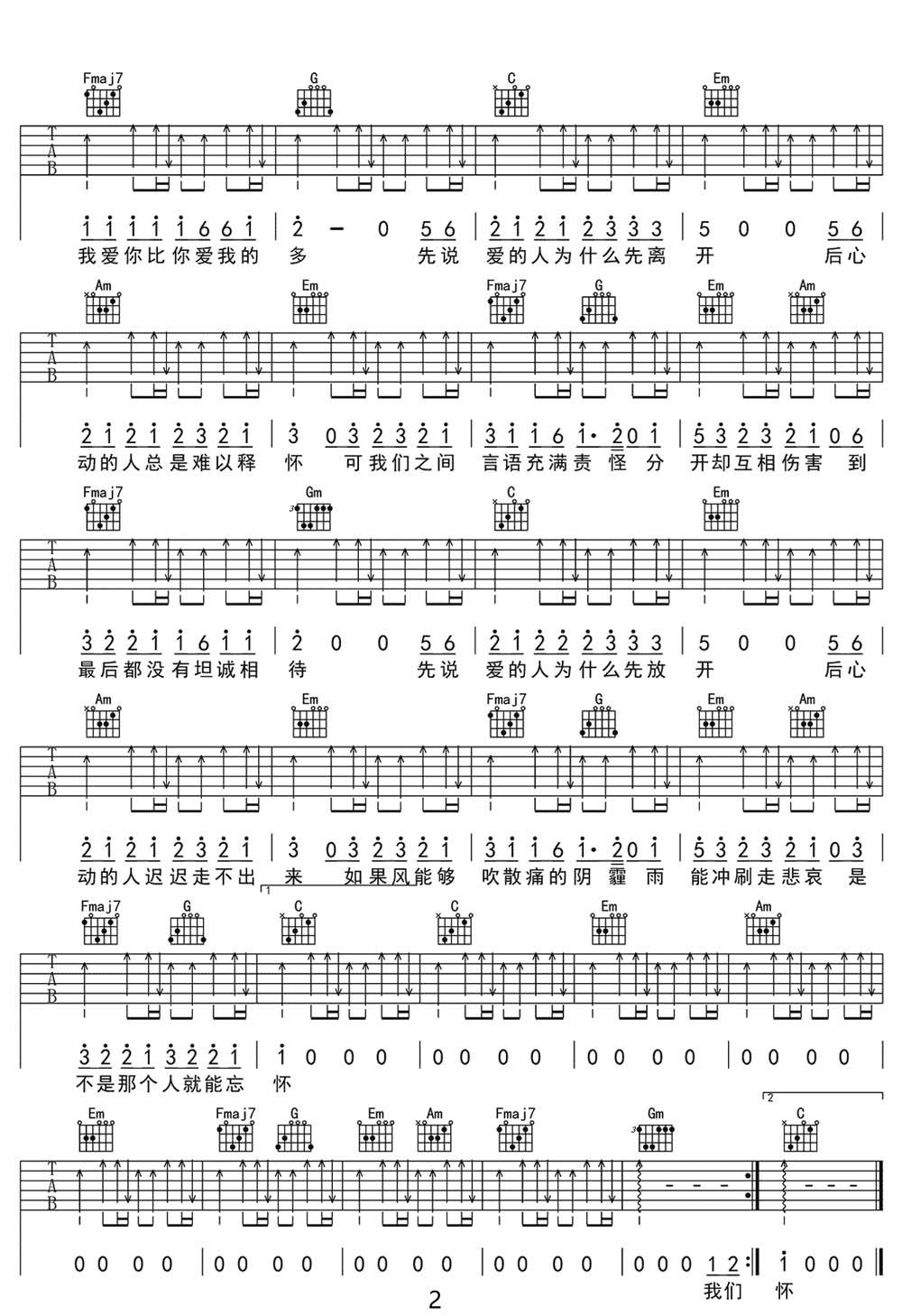 先说爱的人什么先离开吉他谱2-田园