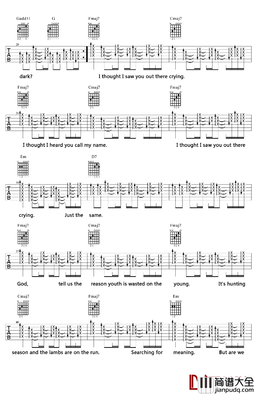 Lost_Stars吉他谱_Adam_Levine_即使在黑暗中也要不断寻找存在的价值