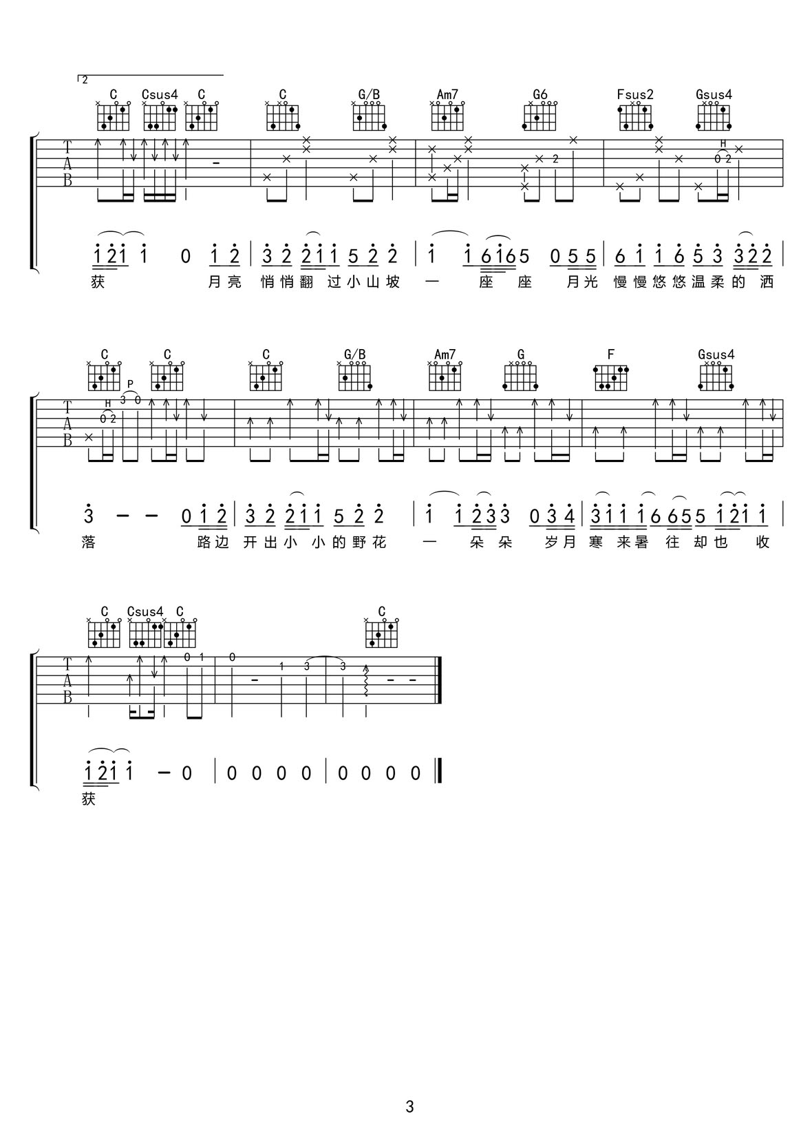 月亮翻过小山坡吉他谱3-聒噪的王海颖