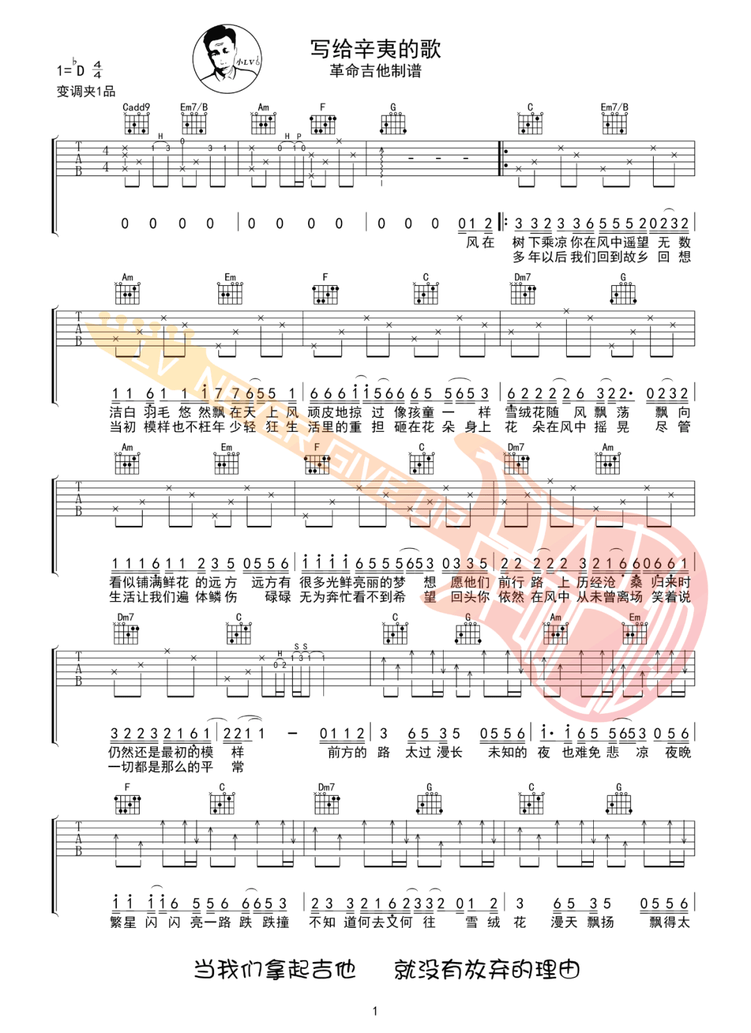写给辛夷的歌吉他谱1-振宇