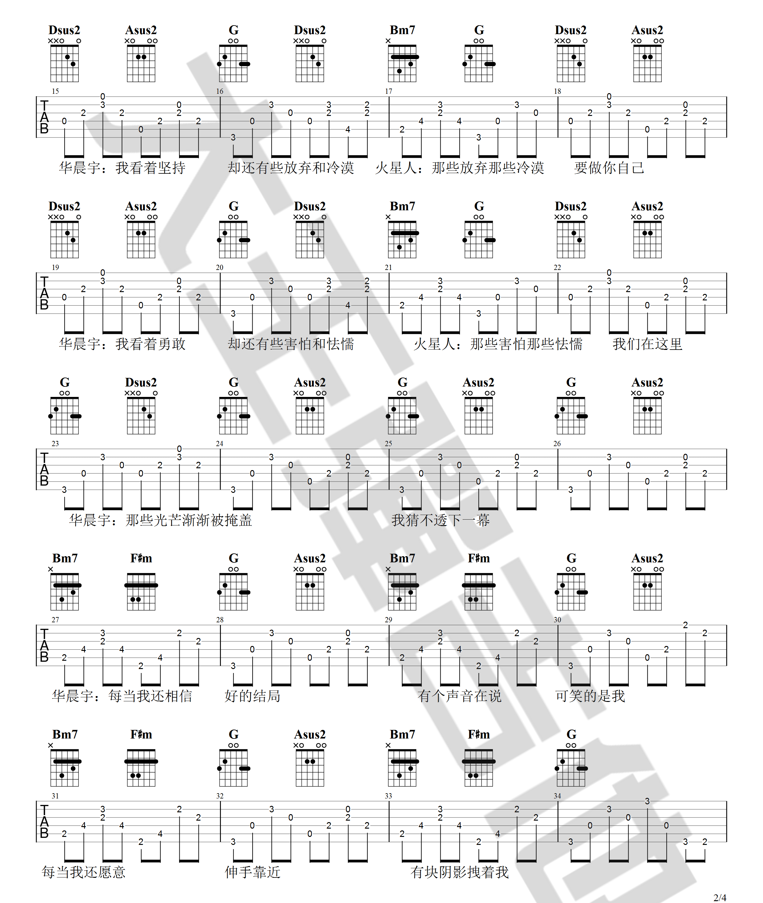 与火星孩子的对话吉他谱2-华晨宇