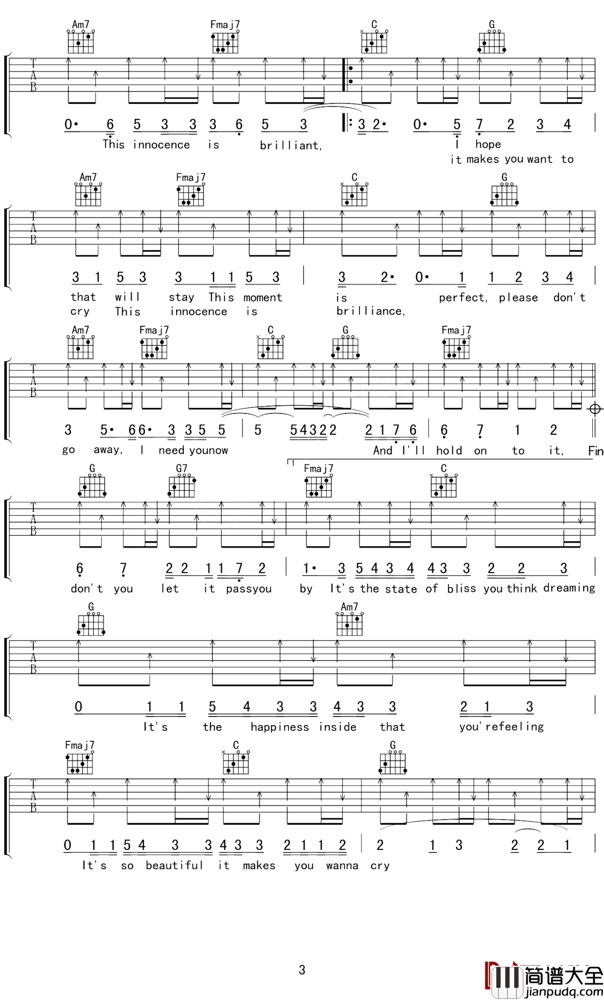 Innocence吉他谱_Avril_Lavigne_那些悲喜的回忆才会让我们回味无穷