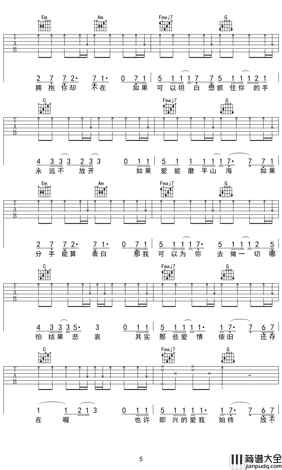 即兴吉他谱_小咪_你现在还好吗