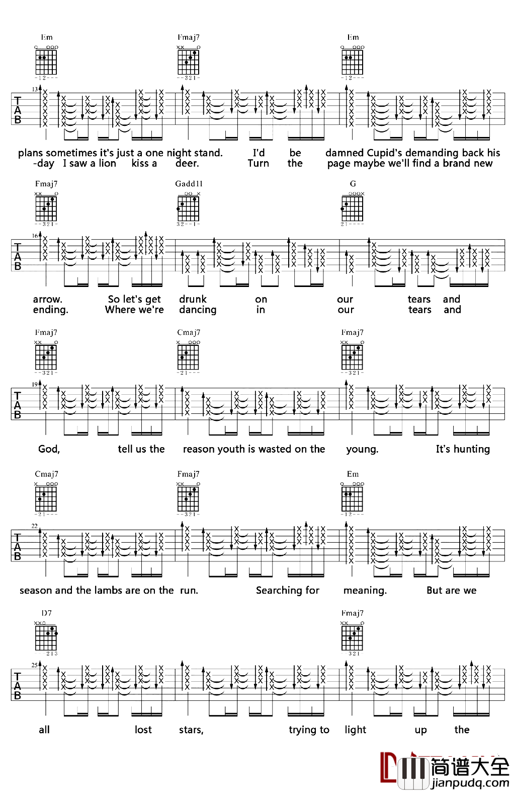 Lost_Stars吉他谱_Adam_Levine_即使在黑暗中也要不断寻找存在的价值