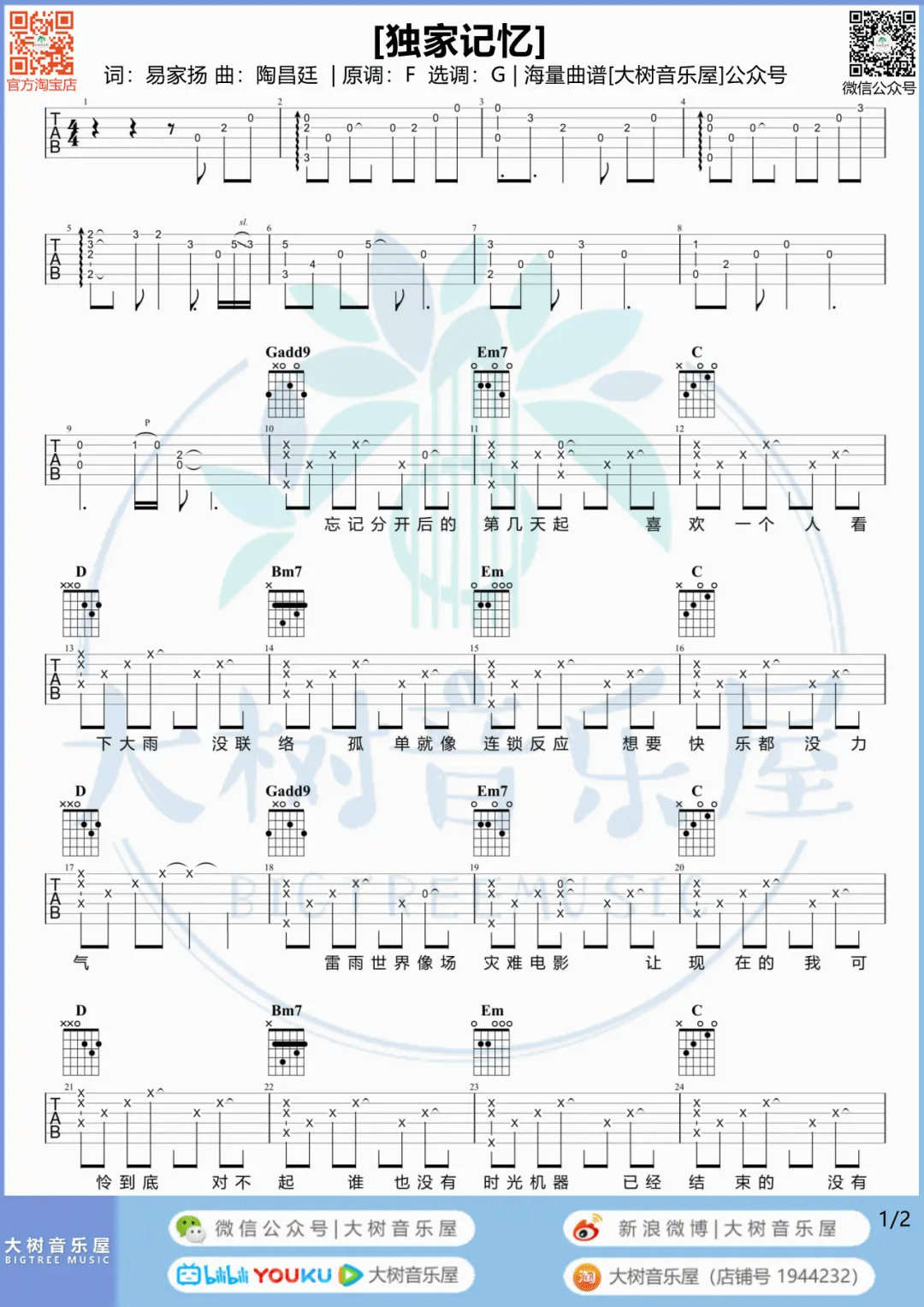 独家记忆吉他谱1-陈小春