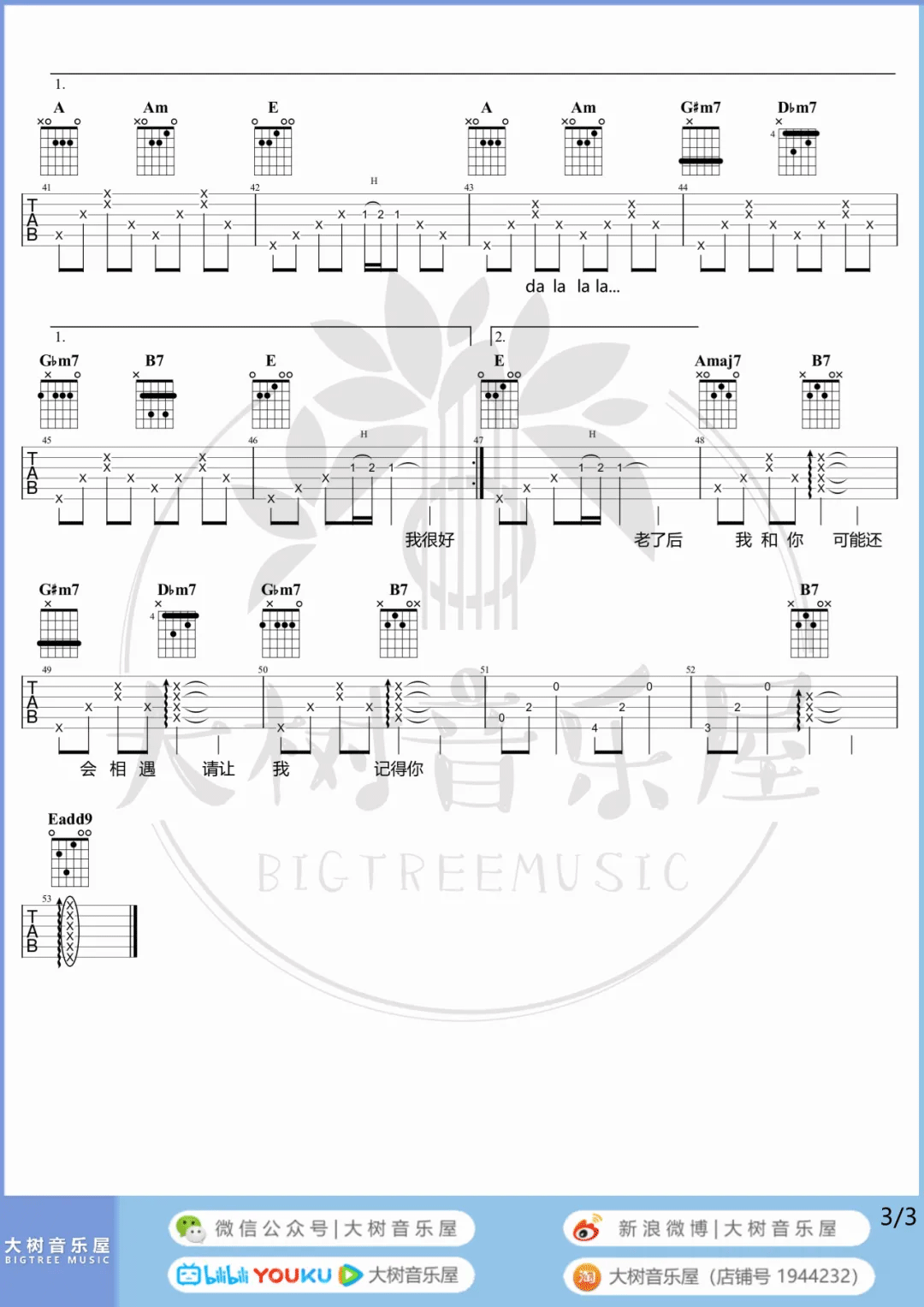 旅行中忘记吉他谱3-袁娅维