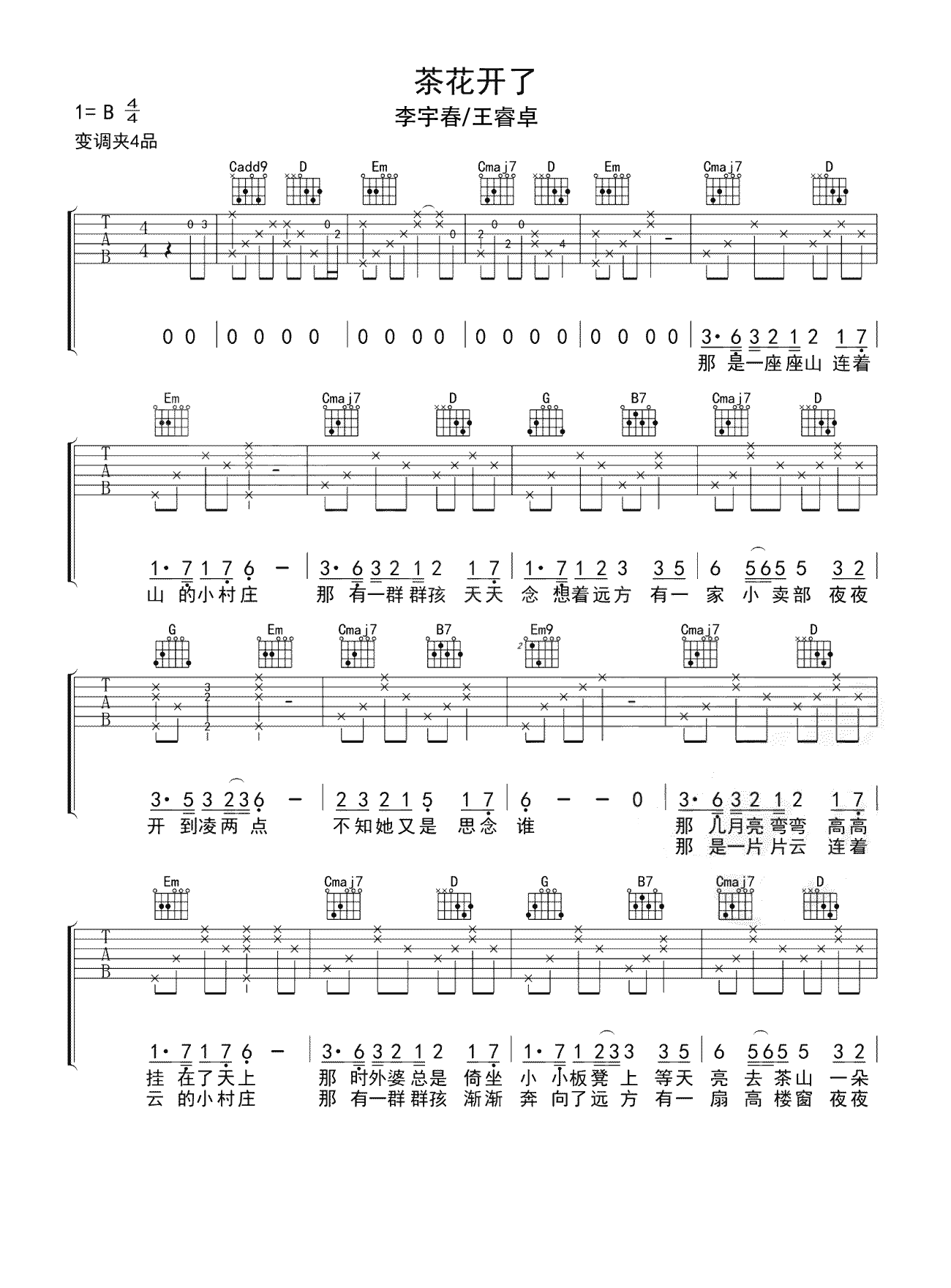 茶花开了吉他谱1-李宇春