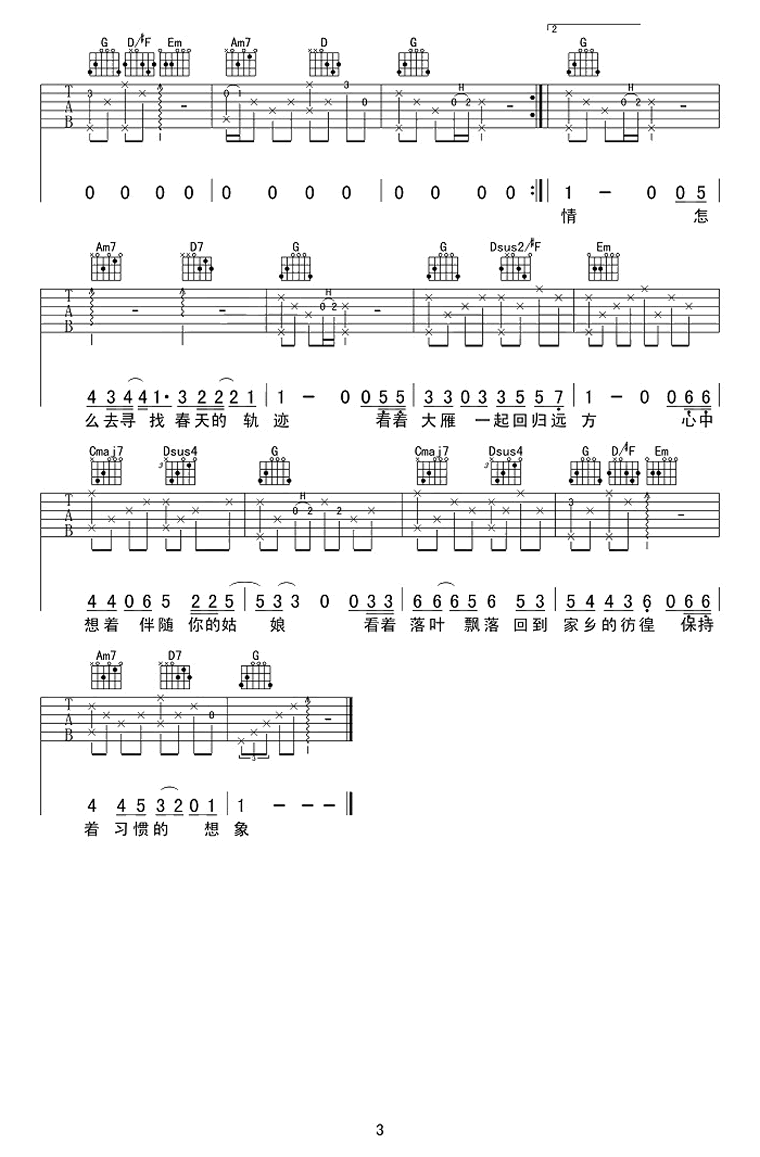 春夏秋冬的你吉他谱3-王宇良