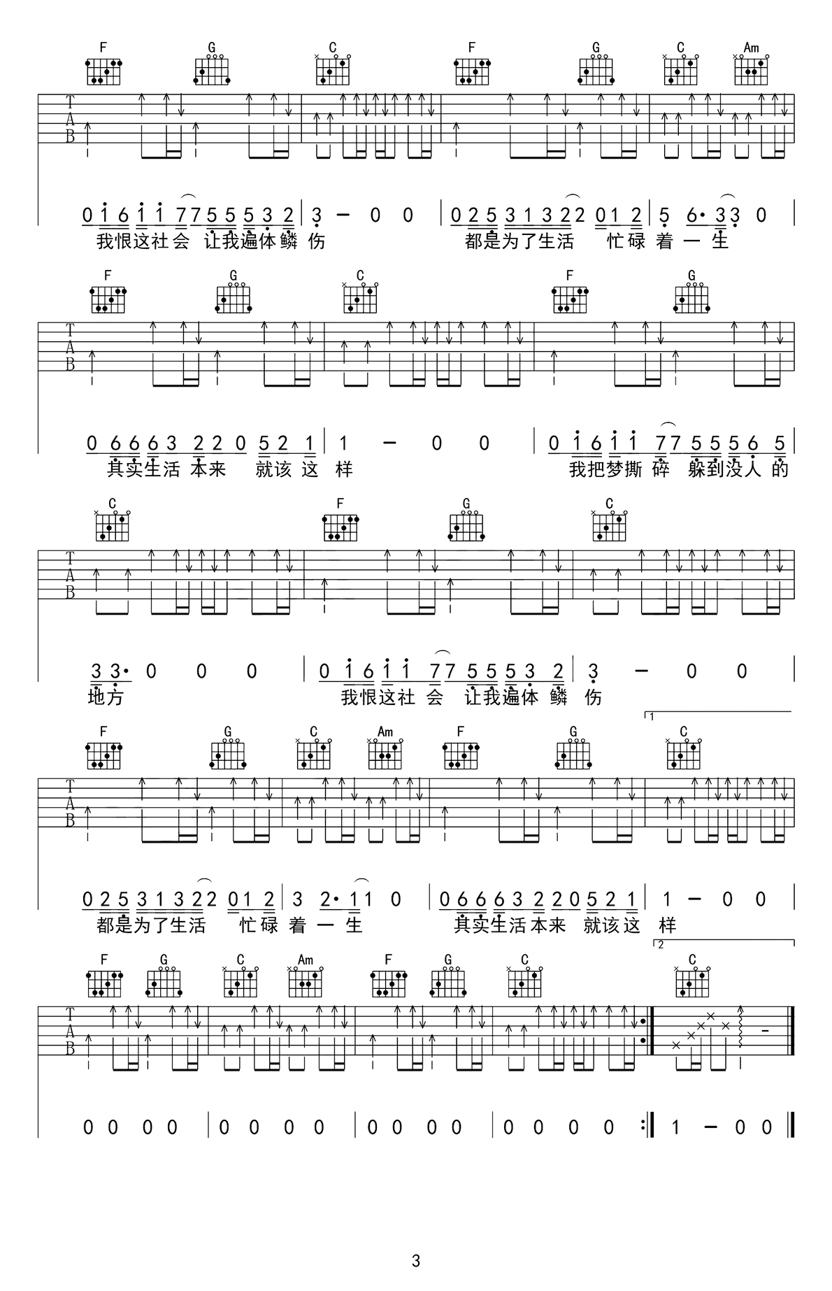 生活就这样吉他谱3-刘俊男