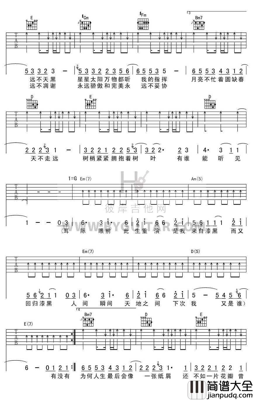如烟吉他谱_五月天_如烟(完整版图片谱)