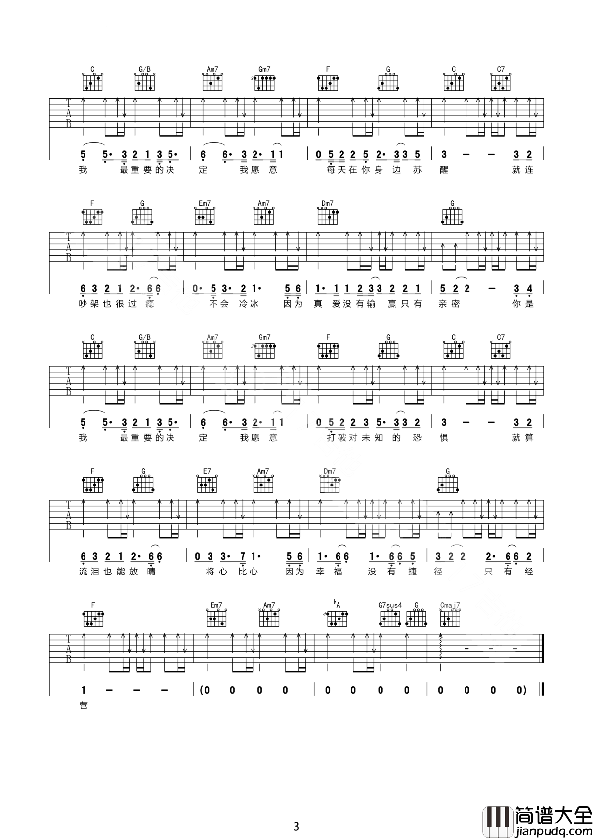 最重要的决定吉他谱_范玮琪_谢谢你的出现，赋予我生命新的意义