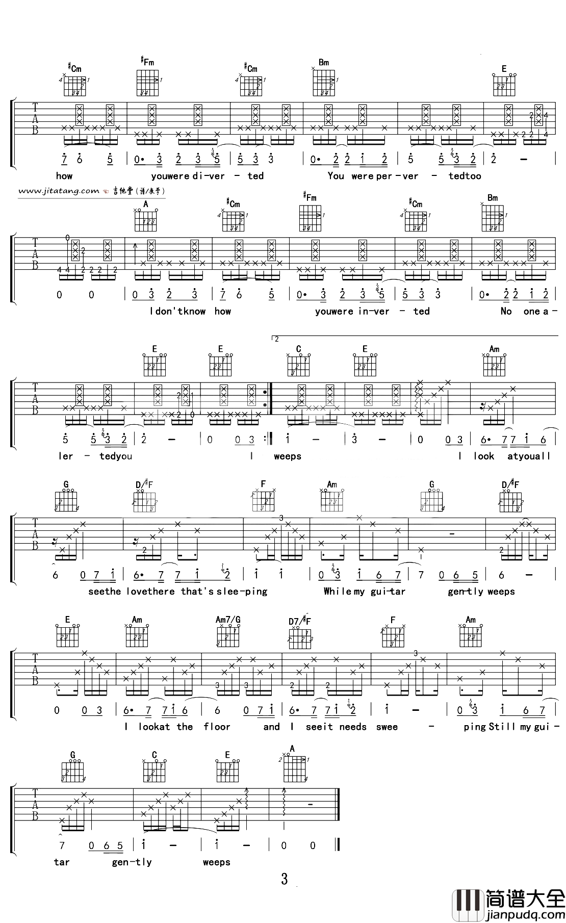 while_my_guitar_gently_weeps吉他谱_乔治·哈里森_no_one_alerted_you，你就是你