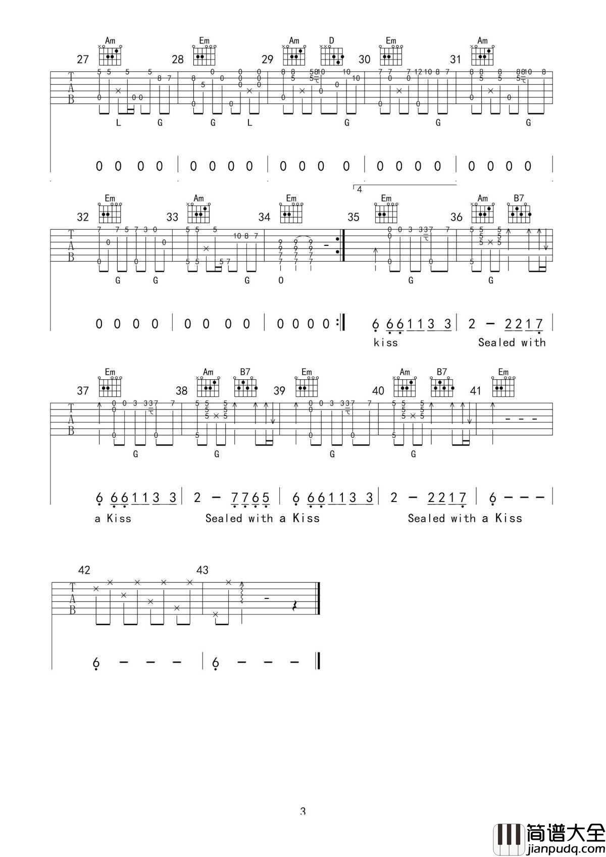 sealed_with_a_kiss吉他谱_Brian_Hyland_别离时浓浓的不是离愁，而是浪漫