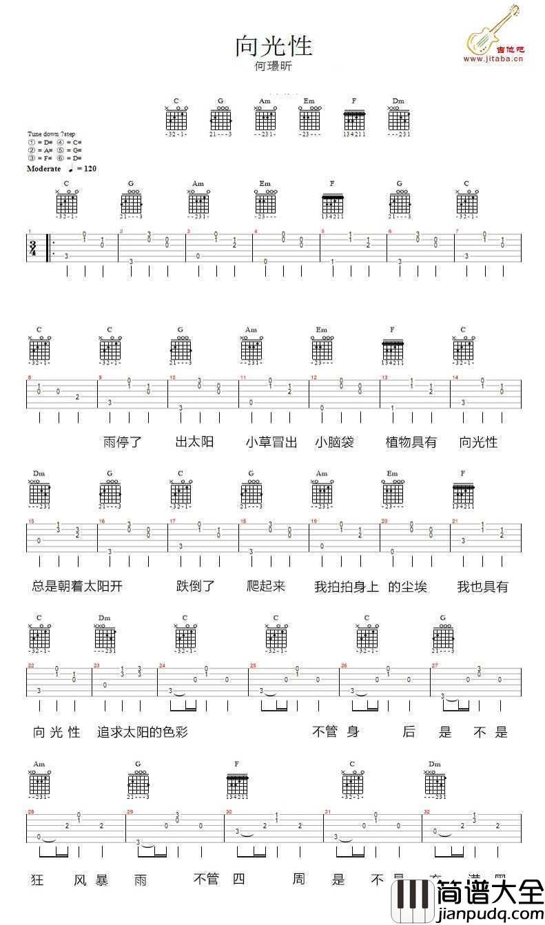 向光性吉他谱_何璟昕_吉他