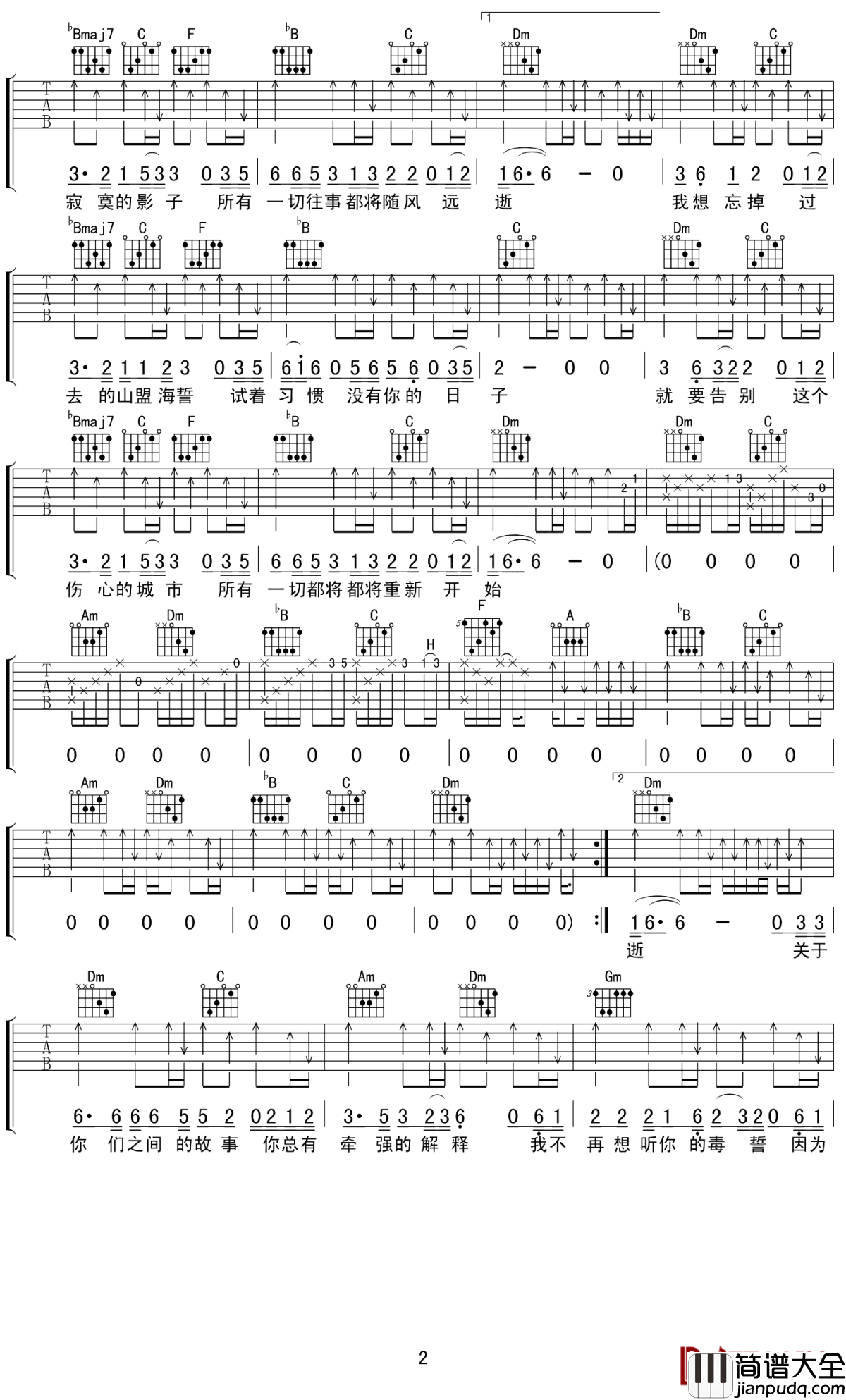 伤心城市吉他谱_冷漠_就让我们背起行囊,离开这个伤心城市