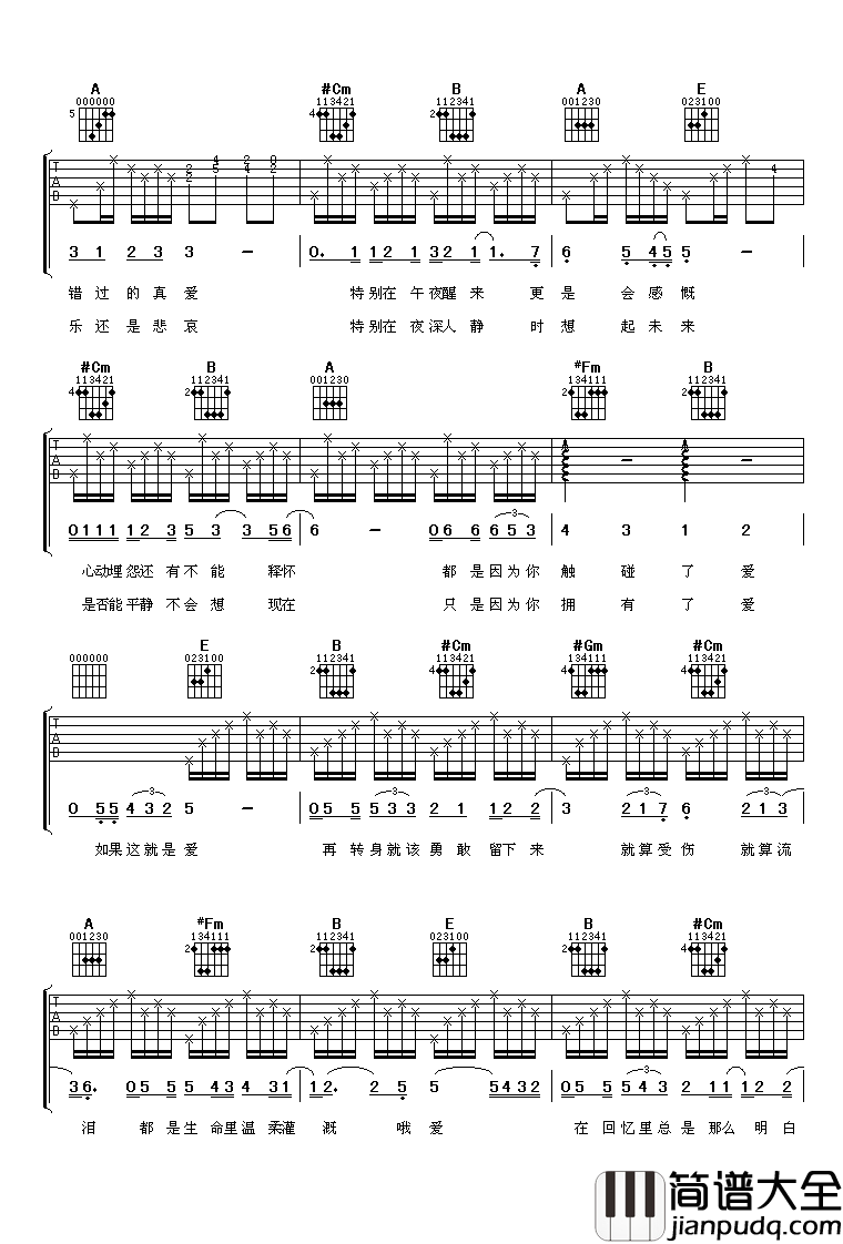 如果爱吉他谱_张学友_亲爱的，如果爱，请深爱