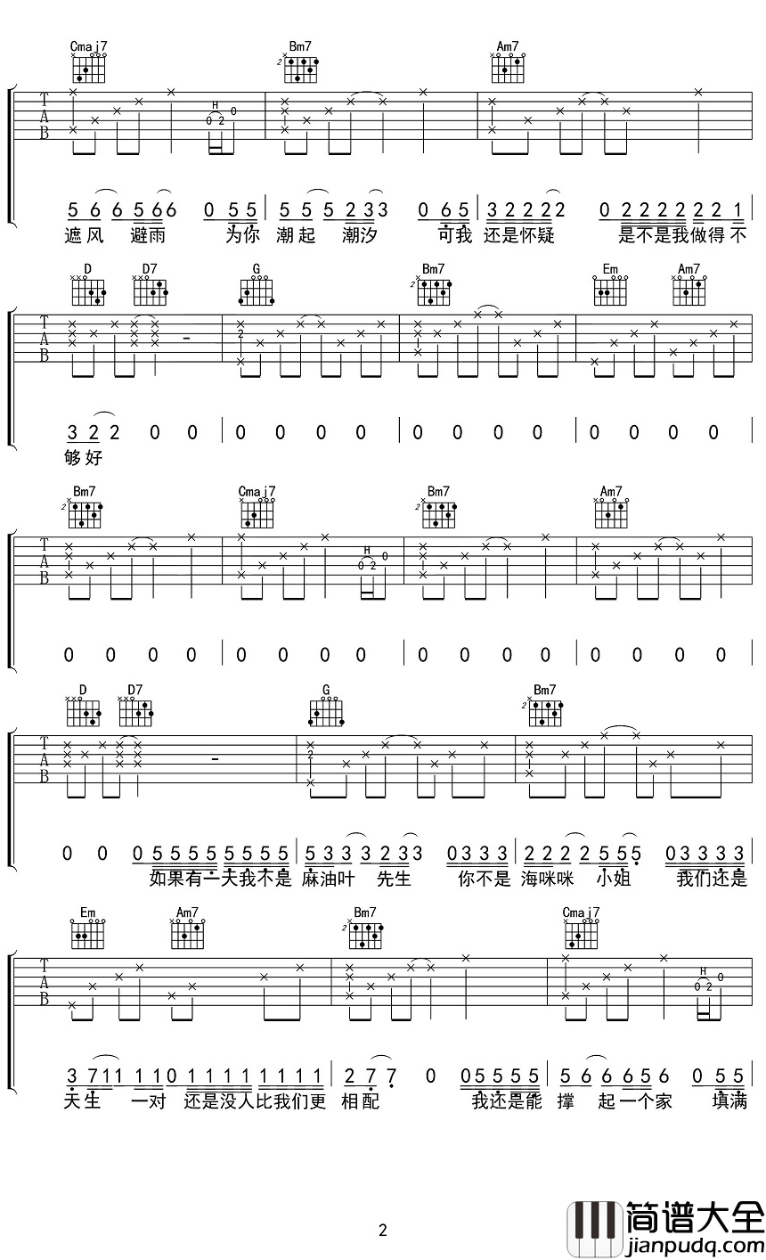 海咪咪小姐吉他谱_马頔_海咪咪小姐，你为什么要离开