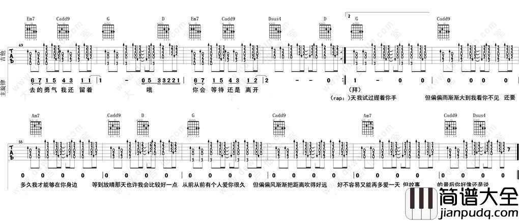 晴天吉他谱(G调)_周杰伦_晴天吉他