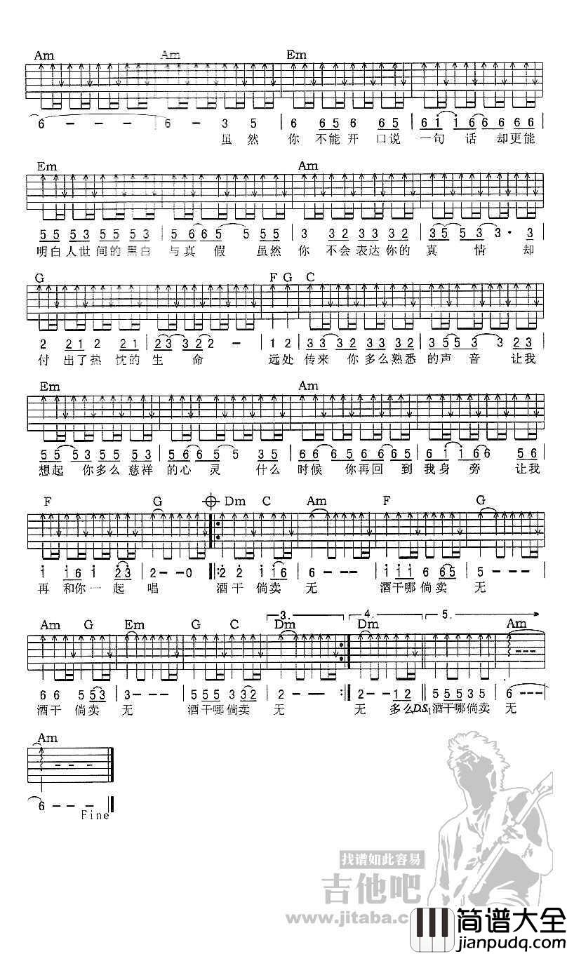 酒干倘卖无吉他谱_C调_苏芮_搭错车_主题曲_吉他