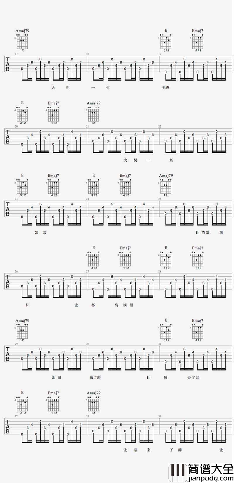 猪老三吉他谱_何大河_猪老三_六线谱