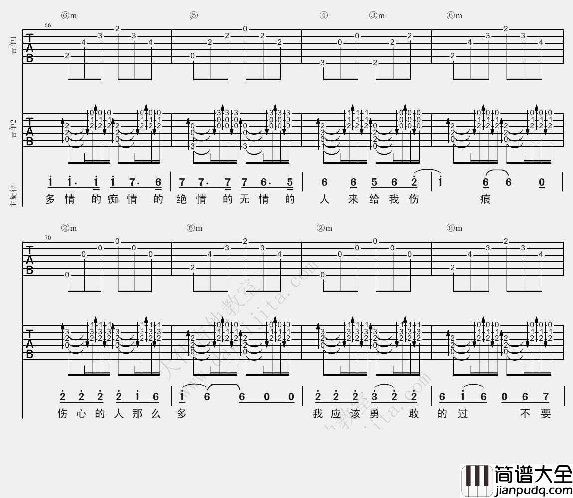 单身情歌吉他谱(双吉他版编配)_林志炫_高清图片谱