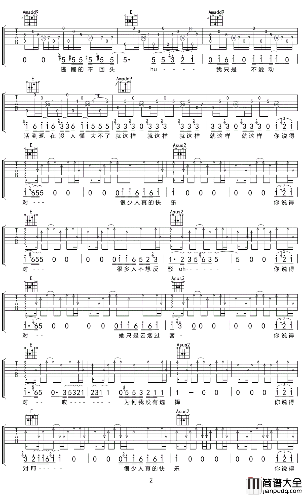 你说得对吉他谱_廖俊涛_只有经历了风雨，才能看清世界