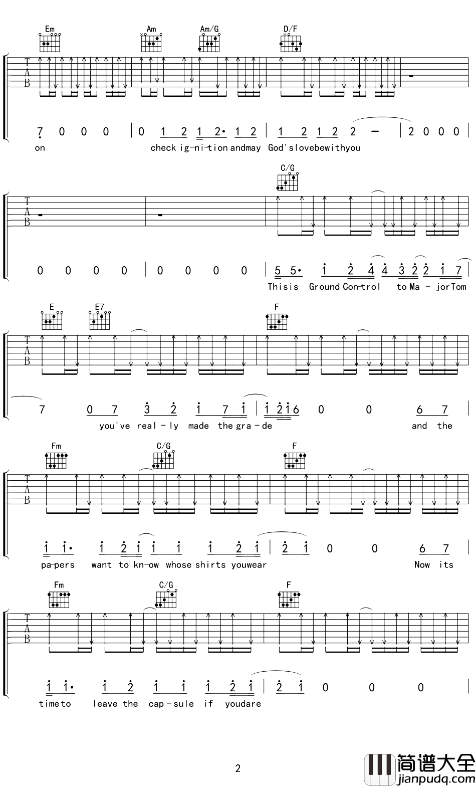 Space_Oddity吉他谱_David_Bowie_远离毒品,远离虚幻