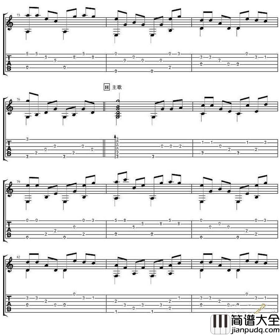 把悲伤留给自己指弹吉他谱_陈升_吉他独奏曲谱