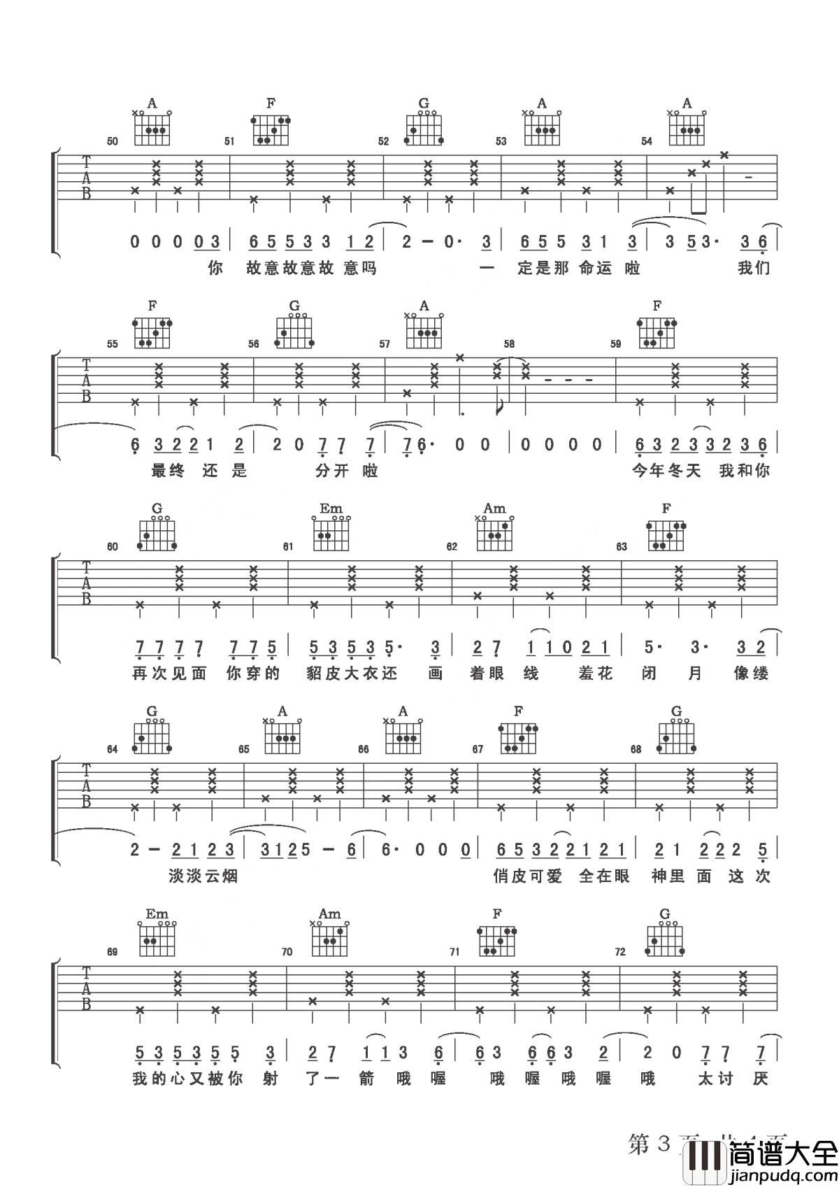 菲菲吉他谱_威士忌的碎冰_他有着奶味的嗓音，柔软无骨，却扣人心弦